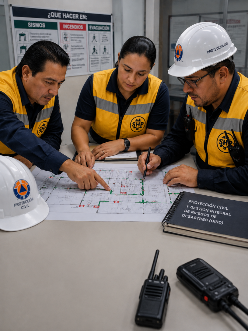 Brigadistas de SHP durante un simulacro de protección civil